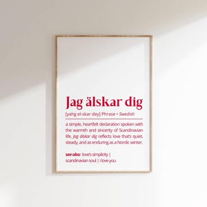 I Love You Definition in Swedish Jag älskar dig Printable Wall Art Romantic Typography Gift for Valentine Day Personalized Decor Love Poster