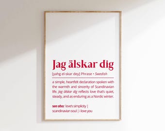 Jag älskar Dig Print: Swedish Love Definition, Scandinavian Wall