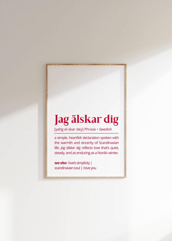 Jag älskar Dig Print: Swedish Love Definition, Scandinavian Wall
