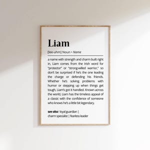 Liam Name Definition Wall Art Unique Gift Word Art Quote Personalized Baby Boy Decor Charming Boy Nursery Printable Irish Name Art Poster