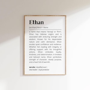 Ethan Name Definition Printable Wall Art Minimalist Name Meaning Poster Digital Download Name Decor Personalized Gift for Men & Boys Poster