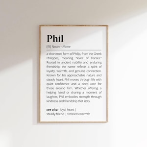 Phil Name Definition Wall Art Positive Name Meaning Personalized Gift for New Mom Baby Shower Printable Poster Typography Nursery Art Decor
