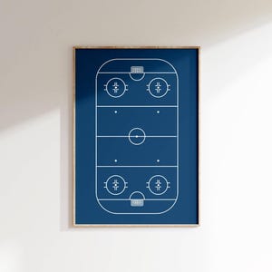 Hockey Rink Wall Art Modern Sports Decor Minimalist Print for Kids Room Nursery or Man Cave Navy Blue Ice Hockey Poster Sports Lover Gift