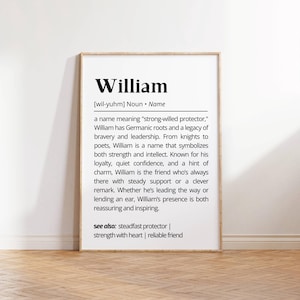 William Name Definition Wall Art Personalized Name Print Minimalistic Modern Poster Unique Name Gift for Him Inspirational Wall Decor Art