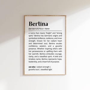 Bertina Name Definition Wall Art Personalized Name Meaning Gift for Her Minimalist Typography Poster Baby Shower Printable Nursery Art Decor