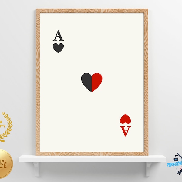 Ace Two Face Retro Card Prints, Lucky Ace Wall Art, Vintage Poker Poster, Digital Download, Trendy Decor, Gambling Themed Art