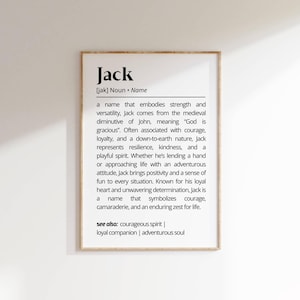 Jack Name Definition Wall Art Unique Printable Personalized Name Meaning Gift Poster Minimalist Home Decor Gift for Him Typography as Art