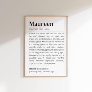 Maureen Name Definition WallArt Personalized Name Meaning Gift for Her Minimalist Typography Poster Printable Nursery Decor Digital Download