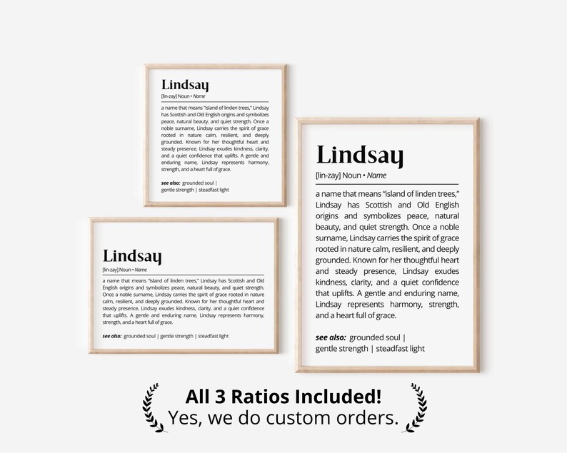 Lindsay Name Meaning Print Personalized Gift Nursery Wall Art