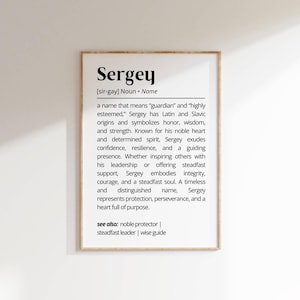 Sergey Name Definition Wall Art Personalized Name Meaning Minimalist Typography Poster Baby Shower Printable Gift Baptism Nursery Home Decor