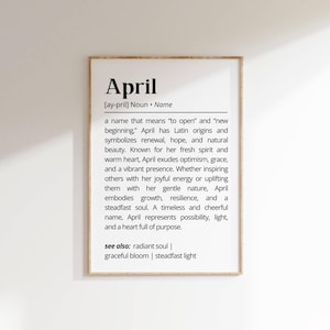 April Name Definition Wall Art Personalized Name Meaning Gift Minimalist Typography Poster Baby Shower Printable Baptism Nursery Art Decor