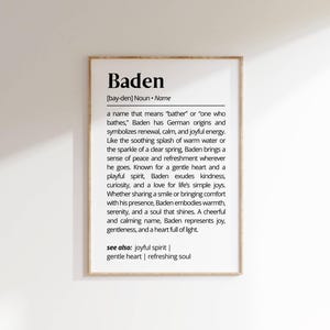 Baden Name Definition Wall Art Personalized Name Meaning Gift for Him Minimalist Typography Poster Baby Shower Printable Nursery Art Decor