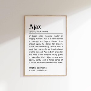 Ajax Name Definition Wall Art Personalized Name Meaning Gift for Him Minimalist Typography Poster Baby Shower Printable Nursery Art Decor