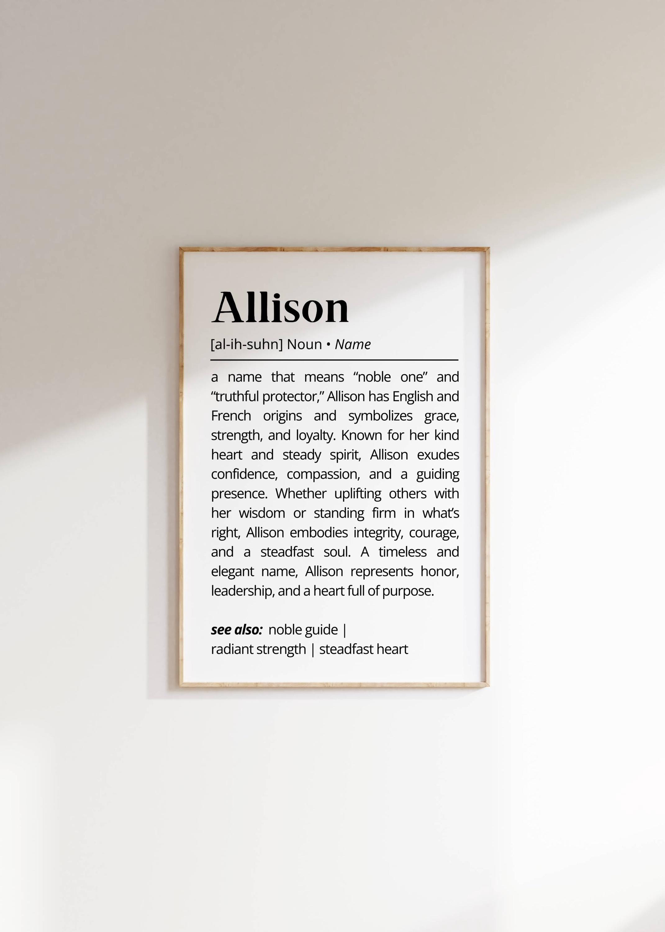 Allison Name Meaning Print | Personalized Gift | Nursery Wall Art ...