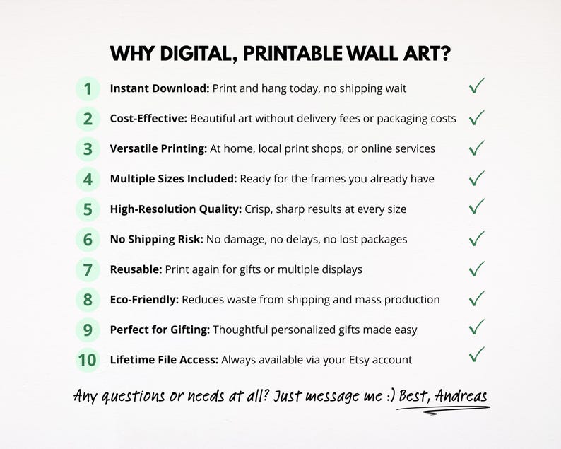 Why digital printable wall art instant download benefits no shipping cost effective multiple sizes high resolution print at home personalized name meaning prints eco friendly lifetime access