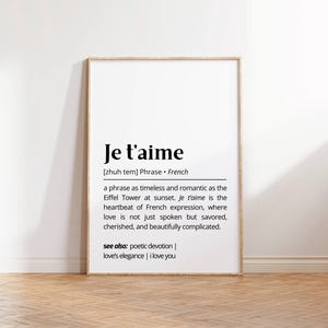 Je T'aime Definition Print: French Love Typography (digital Download ...