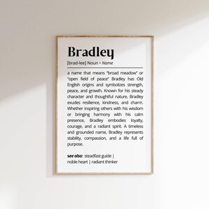 Bradley Name Definition Wall Art Personalized Name Meaning Minimalist Typography Poster Baby Shower Gift Idea for Baptism Nursery Home Decor