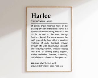 Harlee Name Meaning Print | Personalized Gift | Nursery Wall Art | Instant Digital Download