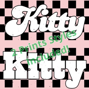 Retro Checkered Kitty 2 PNGs Kitty Checkered Kitty Shirt Design Retro Kitty Png Sublimation PNG Transparent Printable Art Family Gifts Tips