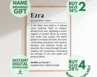 Ezra Name Meaning Print | Personalized Gift | Nursery Wall Art | Instant Digital Download