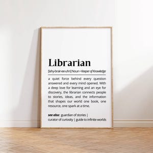 Librarian Definition Wall Art Printable Gift for Book Lovers and Libraries Decor Typography Literary Office Poster or Home Library Art Sign