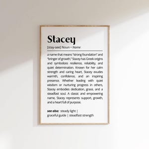 Stacey Name Definition Wall Art Personalized Name Meaning Gift Minimalist Typography Poster Baby Shower Printable Baptism Nursery Art Decor