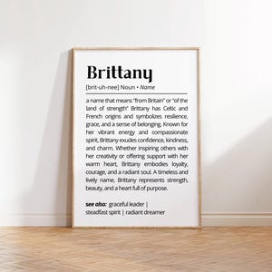 Brittany Name Definition Wall Art Personalized Name Meaning Minimalist Typography Poster Baby Shower Unique Gift for Her Nursery Home Decor