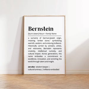 Bernstein Family Name Definition WallArt Surname Meaning Print Ancestry Heritage Decor Personalized Name Poster Unique Art Gift for Families