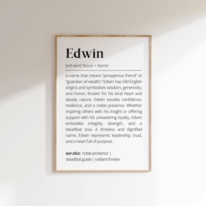 Edwin Name Definition Wall Art Personalized Name Meaning Minimalist Typography Poster Baby Shower Printable Gift Baptism Nursery Home Decor