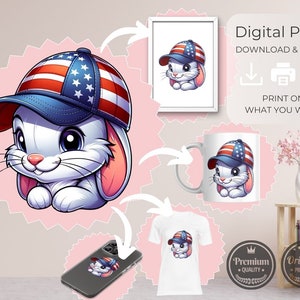 American Bunny met Amerikaanse vlag, Bunny Svg, Pasen Svg, Bunny in Hat Clipart, afdrukbare Clipart, USA Pasen, schattige vlag, Amerikaanse vlag svg png