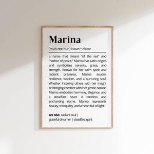 Marina Name Definition Wall Art Personalized Name Meaning Minimalist Typography Poster Baby Shower Printable Gift Baptism Nursery Home Decor