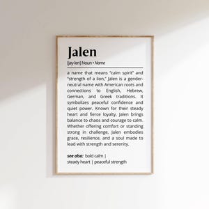Jalen Name Definition Wall Art Personalized Name Meaning Gift for Him Minimalist Typography Poster Baby Shower Printable Nursery Art Decor