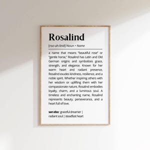 Rosalind Name Definition Wall Art Personalized Name Meaning Minimalist Typography Poster Baby Shower Gift idea Baptism Nursery Home Decor