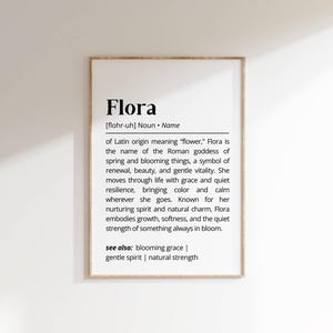 Flora Name Definition Wall Art Positive Name Meaning Personalized Gift for New Mom Baby Shower Printable Poster Typography Nursery Decor