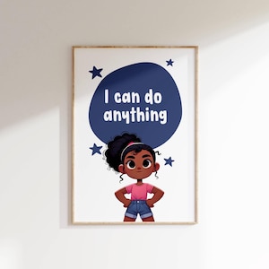 Black Girl Affirmation Wall Decor Gift for Girls Room Inspirational Quote African American WallArt Motivational Saying Kids Printable Poster