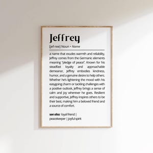 Jeffrey Name Definition Wall Art Printable Minimalist Name Meaning Poster Modern Typography Decor Personalized Gift for Him Elegant Name Art