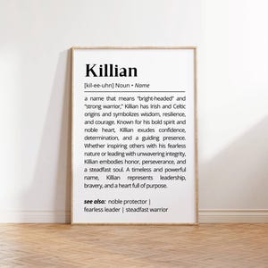 Killian Name Definition Wall Art Personalized Name Meaning Gift Minimalist Typography Poster Baby Shower Printable Baptism Nursery Art Decor