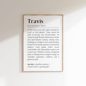 Travis Name Definition Wall Art Personalized Name Meaning Gift for Him Minimalist Typography Poster Baby Shower Printable Nursery Art Decor