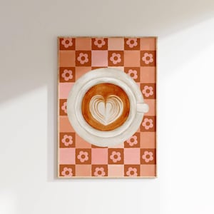 Watercolor Coffee Art Print Latte Art Poster Kitchen Retro Floral Coffee Cup Wall Art Cozy Café Decor Printable Kitchen Art Coffee Lovers