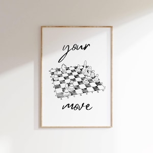 Minimalist Chessboard Art Print: &#39;Your Move&#39; Game Room Decor (Digital Download)