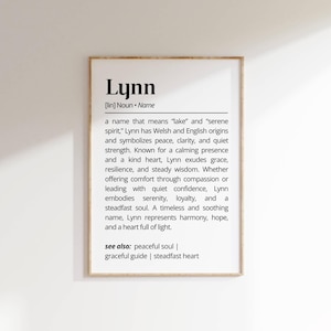 Lynn Name Definition Wall Art Personalized Name Meaning Gift for Her Minimalist Typography Poster Baby Shower Printable Nursery Art Decor