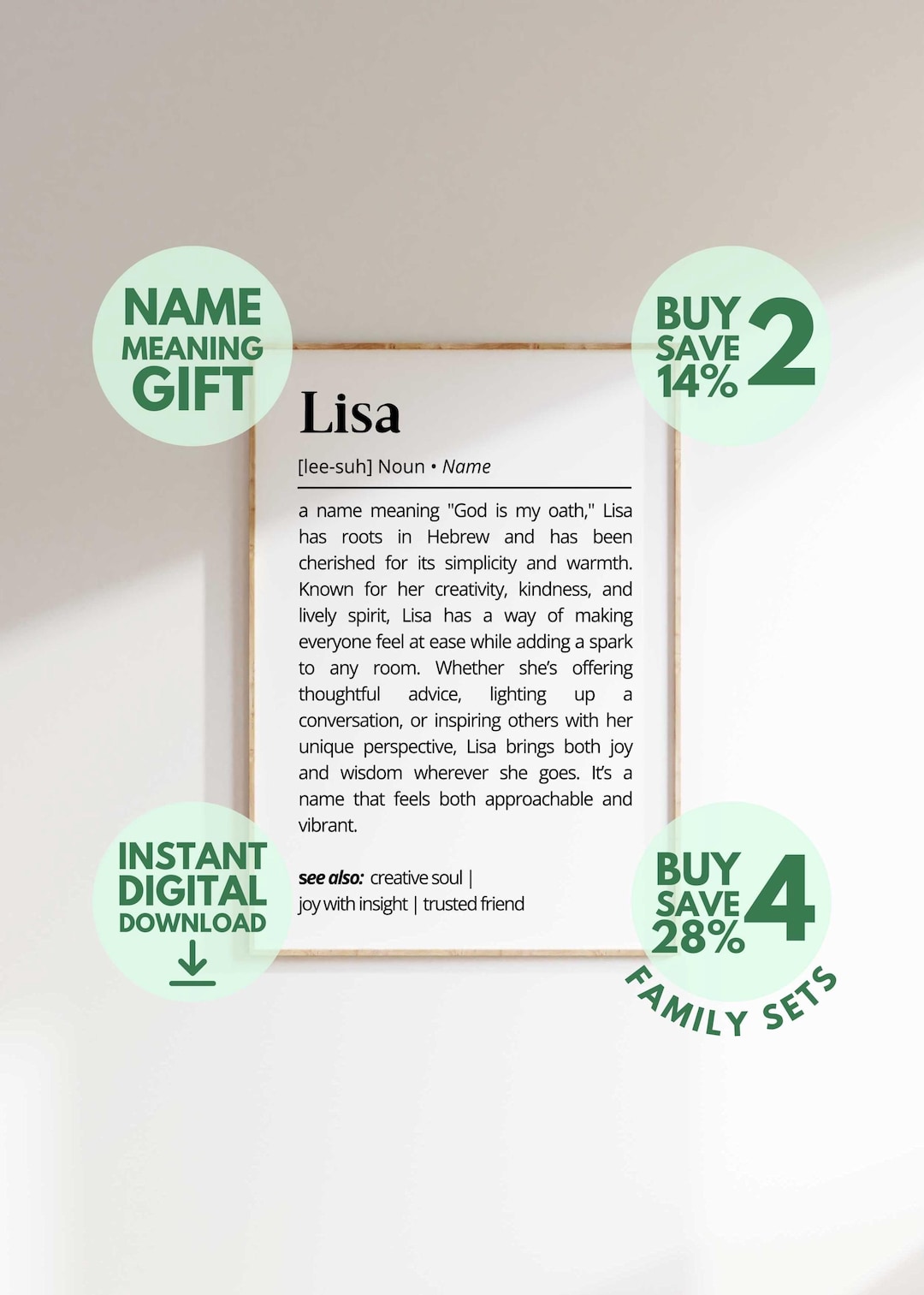 Lisa Name Meaning Print | Personalized Gift | Nursery Wall Art