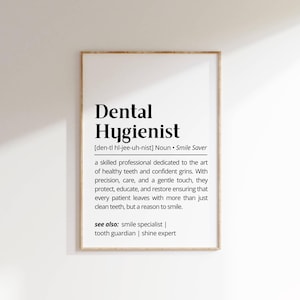 Dental Hygienist Definition Print Dentist Office Decor Dental Assistant Gift Minimalist Typography Wall Art Dental Clinic Printable Poster