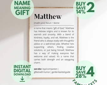 Matthew Name Meaning Print | Personalized Gift | Nursery Wall Art | Instant Digital Download