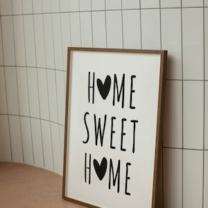 Home Sweet Home Sign, Typography as Art, Minimalist Wall Art, Rustic Wall Art, Cozy Home Decor, Cartoon Typography, Farmhouse Print, Digital