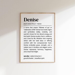 Denise Name Definition Wall Art Personalized Name Meaning Minimalist Typography Birthday Present Decor Gift for Her Kids Room Nursery Poster