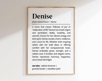 Denise Name Definition Wall Art Personalized Name Meaning Minimalist Typography Birthday Present Decor Gift for Her Kids Room Nursery Poster
