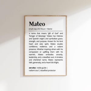 Mateo Name Definition Wall Art Personalized Name Meaning Gift Minimalist Typography Poster Baby Shower Printable Baptism Nursery Art Decor