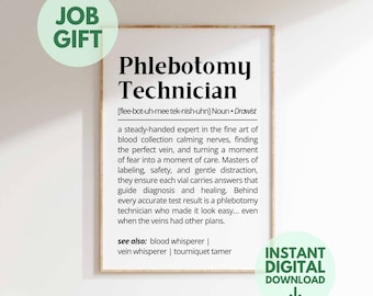 Phlebotomy Technician Definition Printable Minimalist Medical Wall Art for Lab, Clinic or Nurse Station, Instant Download (Digital Download)
