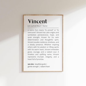 Vincent Name Definition Wall Art Personalized Name Meaning Minimalist Typography Birthday Present Decor Unique Gift for Him Nursery Poster